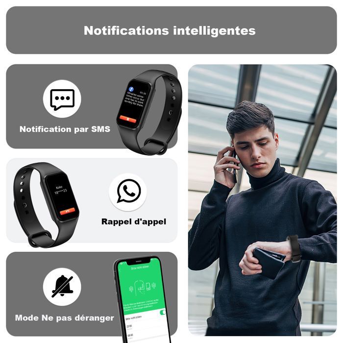 Montre Connectée Femme Montre Sport Podometre Cardiofrequencemetre Trackers d'Activité Etanche IP68 pour Android iOS