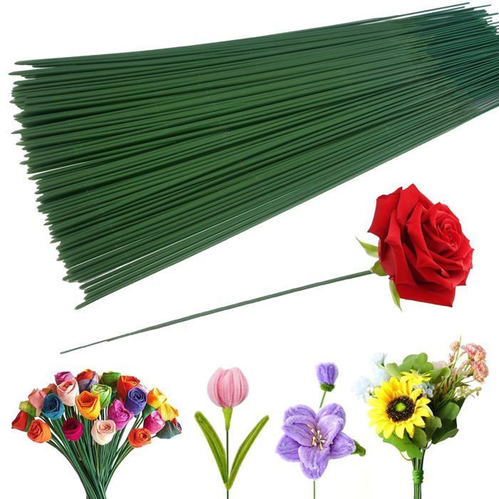 Steli di fiori artificiali verdi - 100 pezzi, 30 cm, decorazione bouquet da fiorista fai da te - Adatto per lavori artigianali, Etichetta