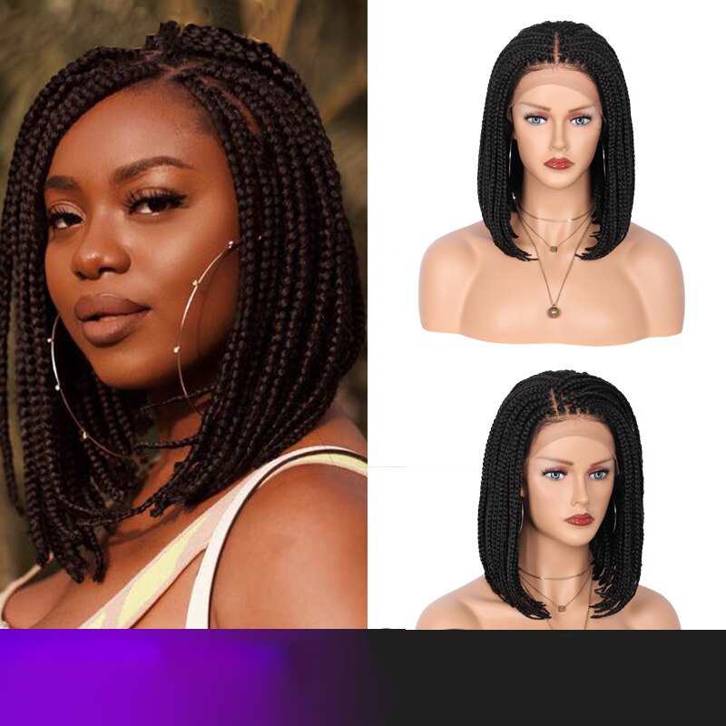 4X4 Lace Front Knotless Braided Wigs with Baby Hair 12 Inch Bob Braids Wig for Black Women Synthetic Box Braid Wig