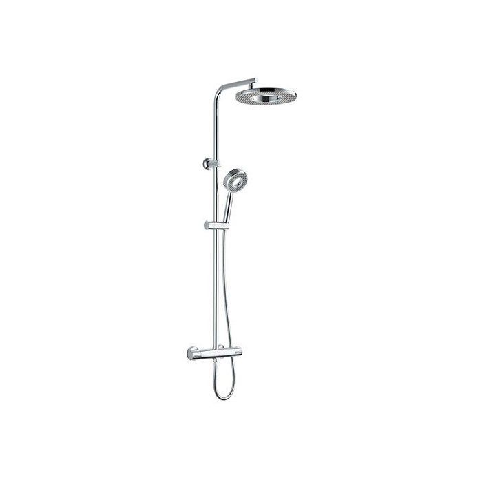 Shower column with thermostatic mixer - Edouard Rousseau - Hoop - Chrome - Round overhead shower - Hand shower