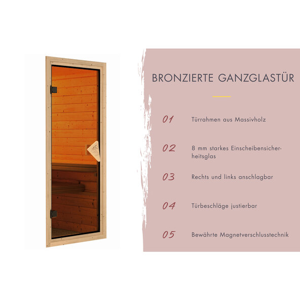 Sauna Ida 3 med varmelegeme, 3,6 kW, naturlig finish