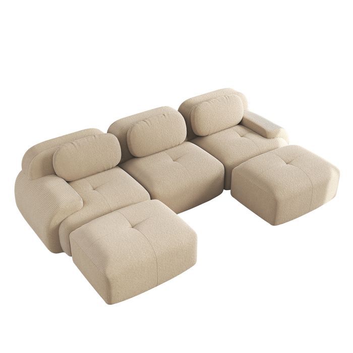 Modular U-shaped corner sofa in beige corduroy, 298x178 cm - 32D HR foam, non-slip, delivered assembled