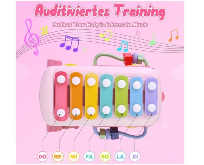 Musical toys for babies aged 12 to 18 months, for 1-year-old girls, sensory toys with bus, xylophone, shape sorter, toys for 12-18 year olds