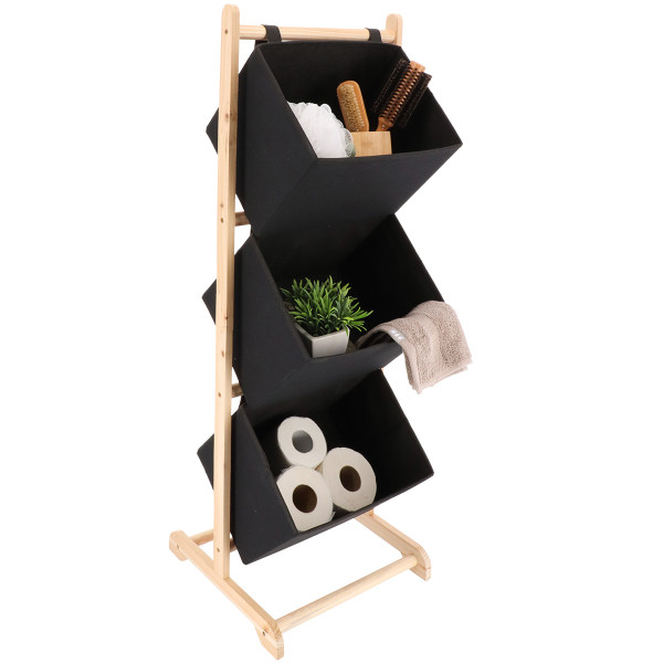 Regał łazienkowy Mora czarny 3 kosze drewniany 102x35x35 cm