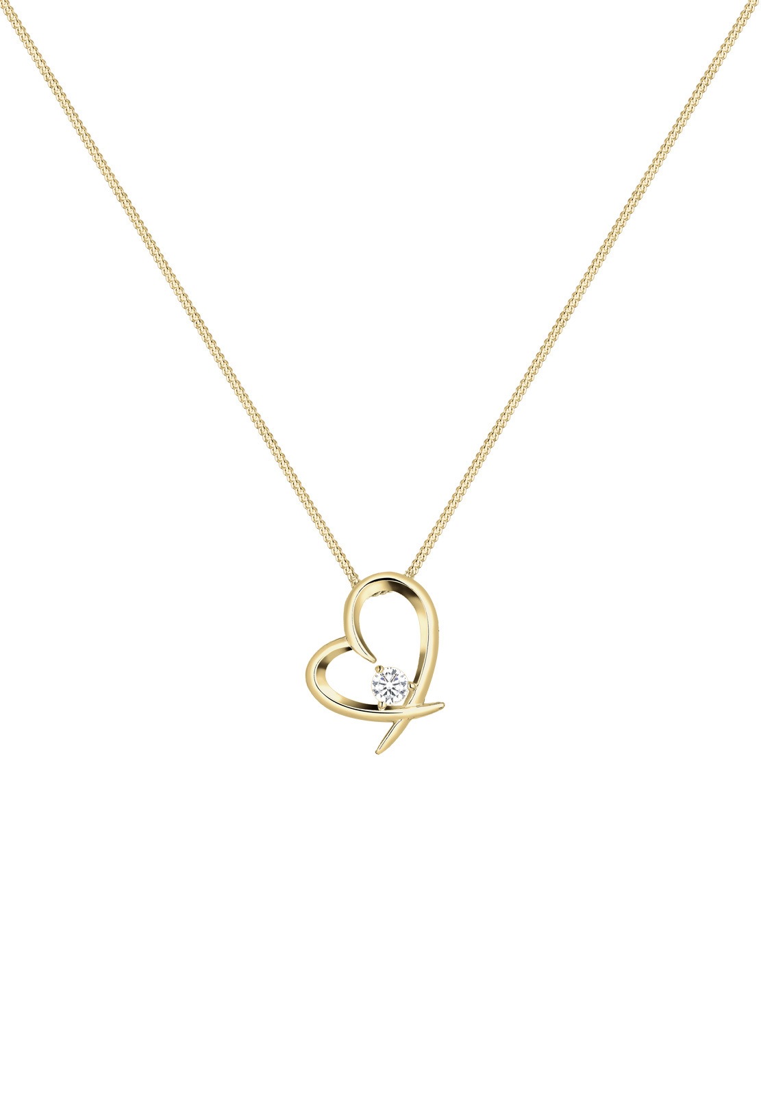 Elli Femme Coeur Courbé avec des Cristaux de Zircone en Argent Sterling 925