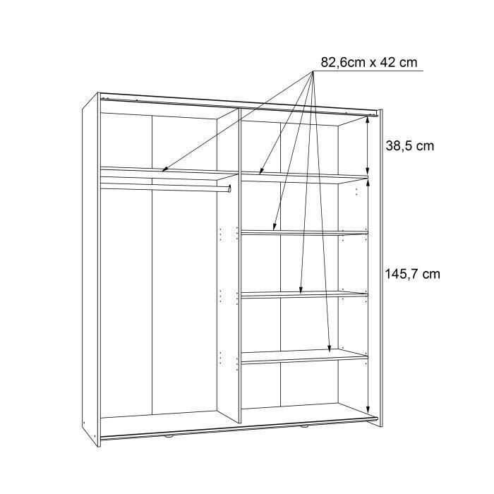 Armoire 2 portes coulissantes + miroir - Panneaux de particules - Blanc mat - L 170,3 x P 61,2 x H 190,5 cm - ULOS