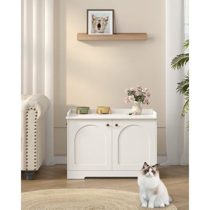 Katzentoilette, Katzentoilettenschrank mit Griffen, Aufbewahrungseinheit für Katzentoiletten, Haustierhaus, 50 x 80 x 57 cm, Weiß