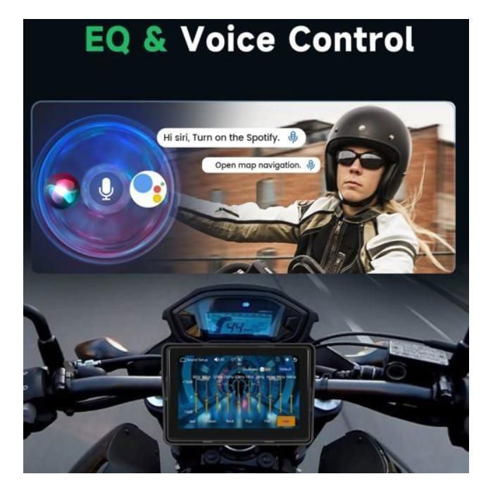 Sistema de navegación para motocicletas de 5 pulgadas con Bluetooth dual, GPS, CarPlay y pantalla táctil resistente al agua.