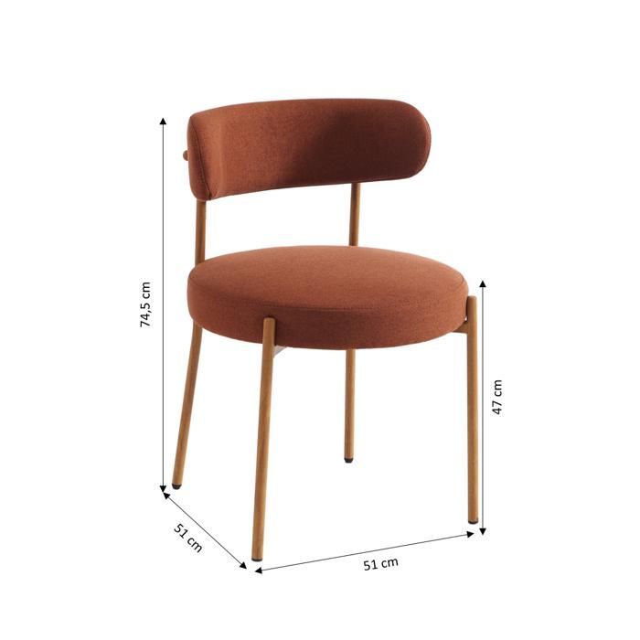 Juego de 2 sillas NOA en tela color terracota con patas de metal y acabado de madera.
