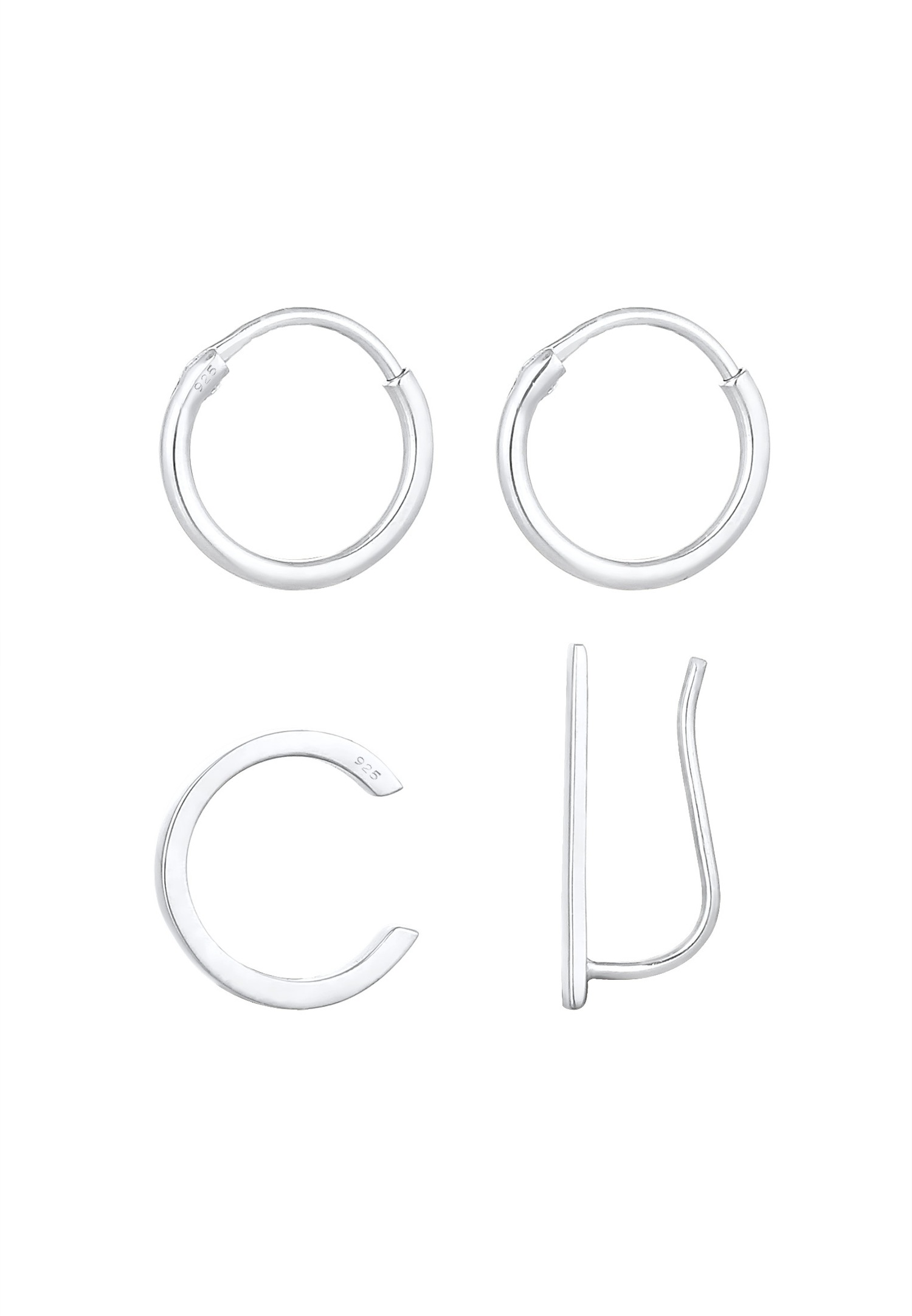 Elli Créoles Earcuff Earclimber Trend Blogger Basic Boucles d'Oreilles Femme - (925/1000) Argent