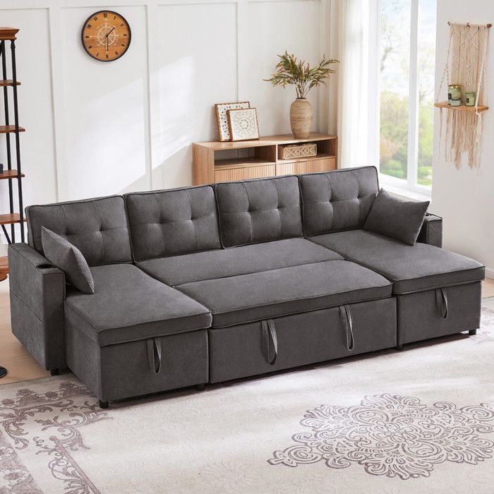 Canapé convertible en U avec fonction lit, espaces de rangement intégrés – canapé familial pour salon, chambre d’amis