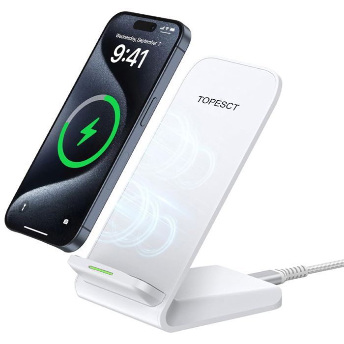 Cargador inalámbrico, 15W con certificación Qi, TOPESCT, para iPhone 16/15/14/13/12/11/XR/X/8, Samsung Galaxy S24/S23/S22/S21/S20