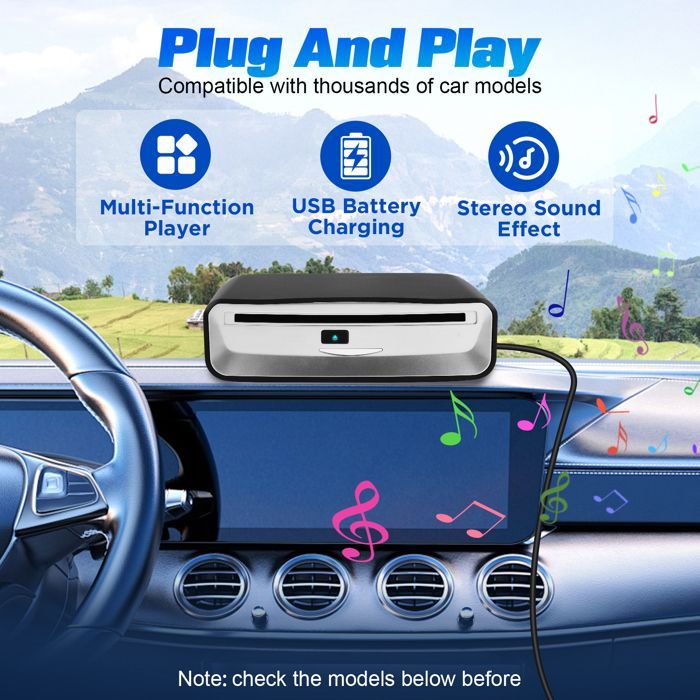 Lecteur CD DVD Bluetooth pour voiture, Boîtier USB d'origine Lecteur CD Appareil de navigation universel pour voiture/téléviseur