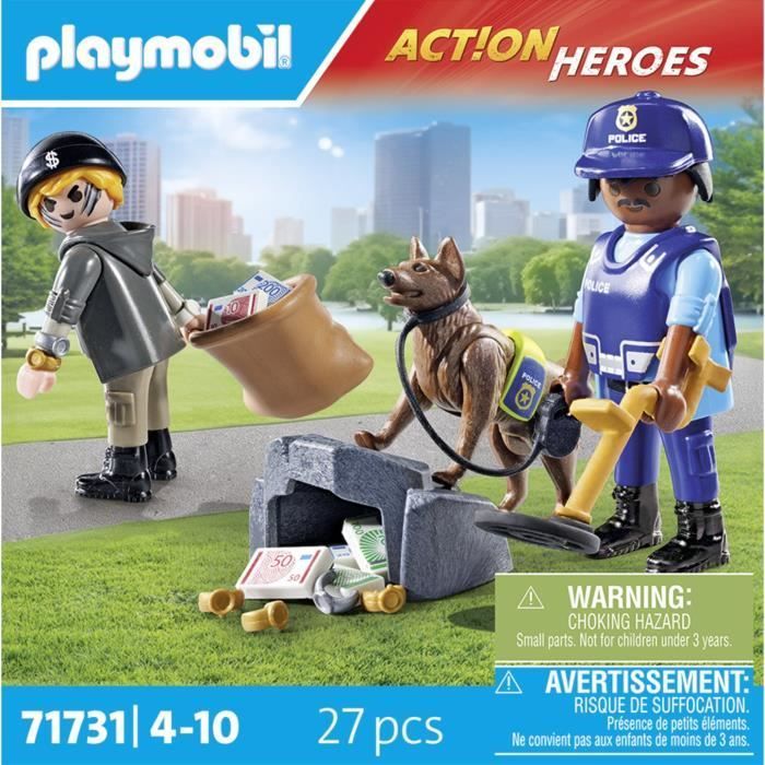PLAYMOBIL 71731 Cão Policial e Ladrão, Heróis de Ação, Polícia, 27 peças, Idade 4+