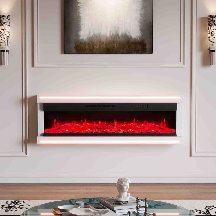 Cheminée Électrique Murale - AMBIANCE - 152.4 cm - 12 Couleurs de Flammes & LED d'Ambiance -Chauffage 750W/1500W avec Télécommande