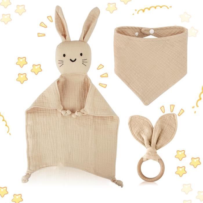 Coffret Cadeau Naissance Bébé,de Dentition et Bavoir Garçons et Filles avec Doudou Bébé,Set de Cadeaux pour la Fête de Bébé(kaki)