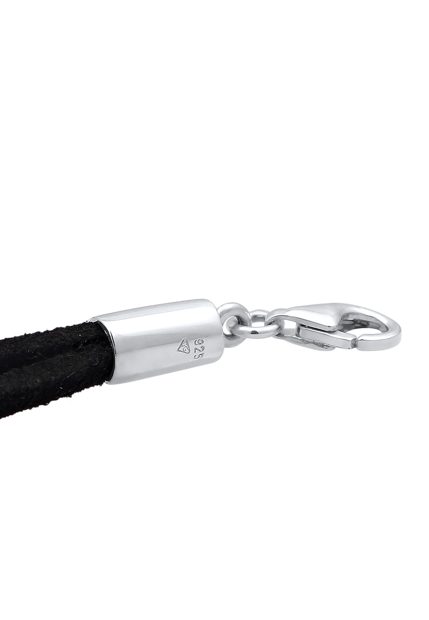 Elli Femmes Cercle Géo avec cuir synth. noir en argent sterling 925