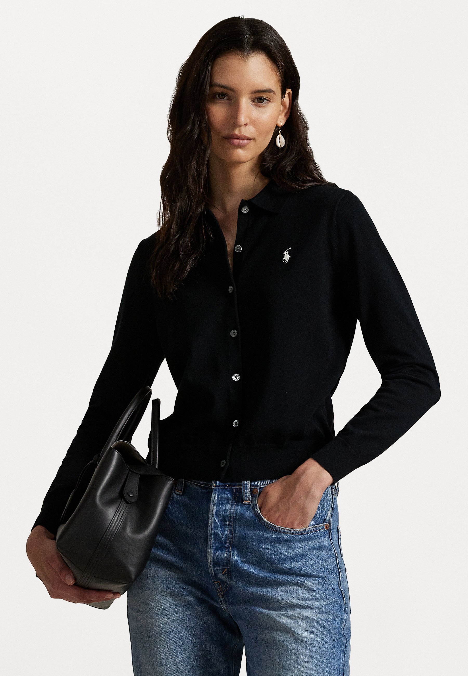 Cardigan Polo Ralph Lauren con colletto polo e bottoni - Cardigan - polo nero
