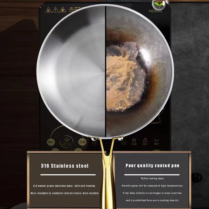 Poêle à frire en acier inoxydable 316, wok, antiadhésif, pour la cuisson de steaks frits, compatible avec les plaques à gaz et à induction, casserole, ustensiles de cuisine.