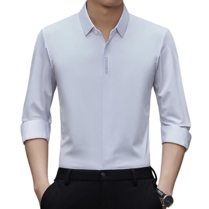 Men's Formal Dress Shirt, Long Sleeves, Stretch, Regular Fit, Seamless, Wrinkle-Resistant Fabric, Solid Color - White