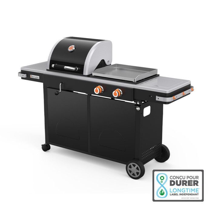 Bi-Energy L gas- en houtskoolgrill - BRASERO BY FAVEX – 2 x 3,6 kW – Roestvrijstalen plaat – Houtskoolregeling – Geschikt voor 10 tot 12 personen