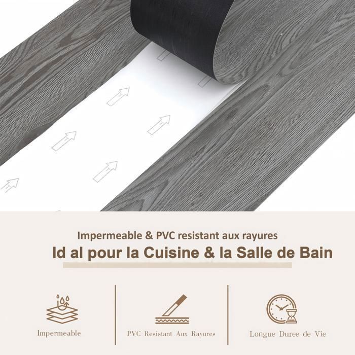 PVC flooring - Self-adhesive tiles - 5.02 m² - for living room - Waterproof - 36 pieces - Dark Grey