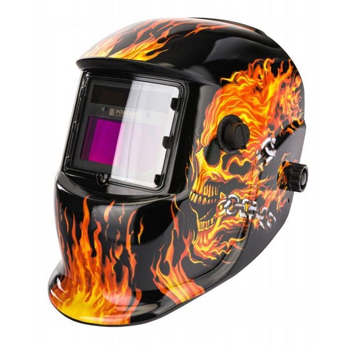 Masque de soudure professionnel auto-obscurcissant échelon 9-13 DIN Noir Flammes oranges