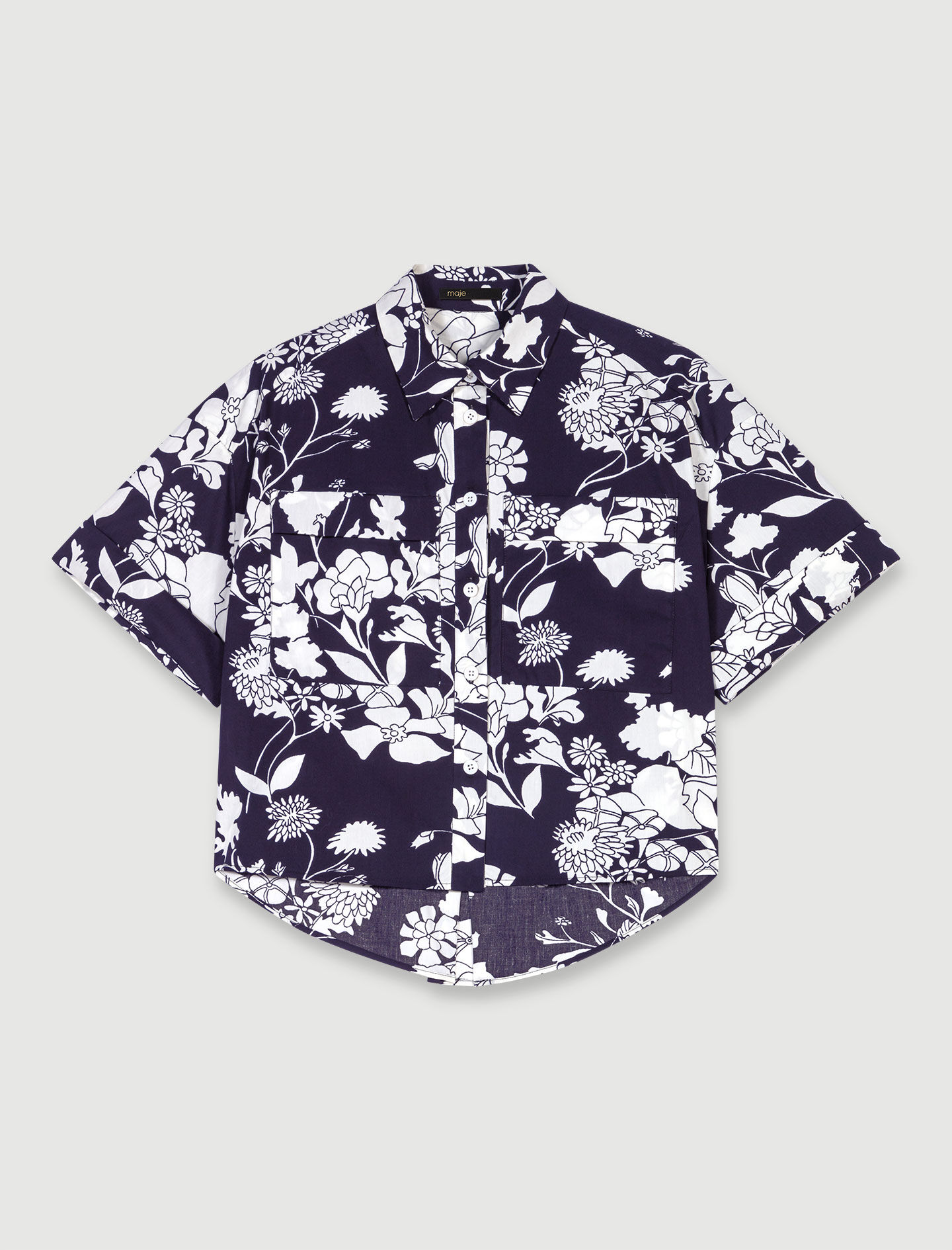 Cămașă scurtă imprimată-Imprimé Floral écru noir