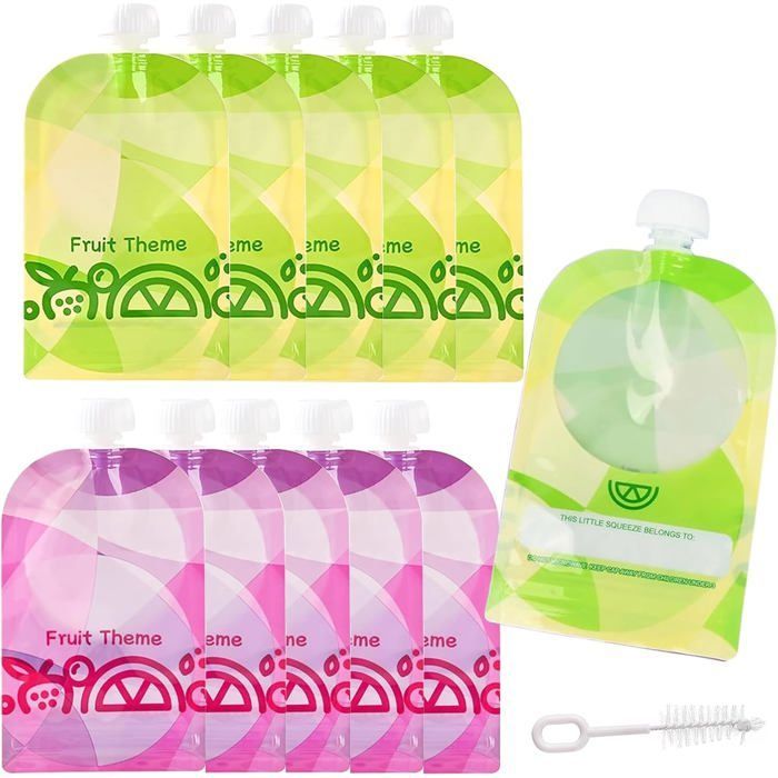 Bolsas reutilizables para alimentos - DOK - Paquete de 10 - 150 ml - Para purés y batidos - Bolsa con cierre de cremallera