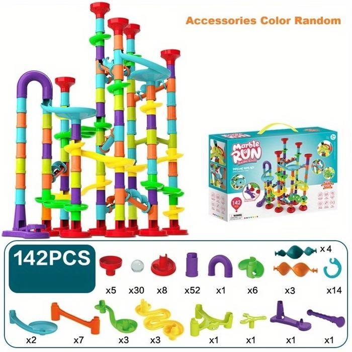 Pista de canicas colorida de 142 piezas, juego educativo STEM con canicas. Regalo de Navidad/cumpleaños para niños/niñas – idea para rellenar el calcetín navideño.
