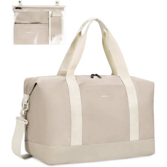 Bolsa de viaje para mujer ECOHUB - Equipaje de cabina 45x36x20 Easyjet - Bolsillo impermeable extraíble - 30L - Fin de semana - Hospital - Beige