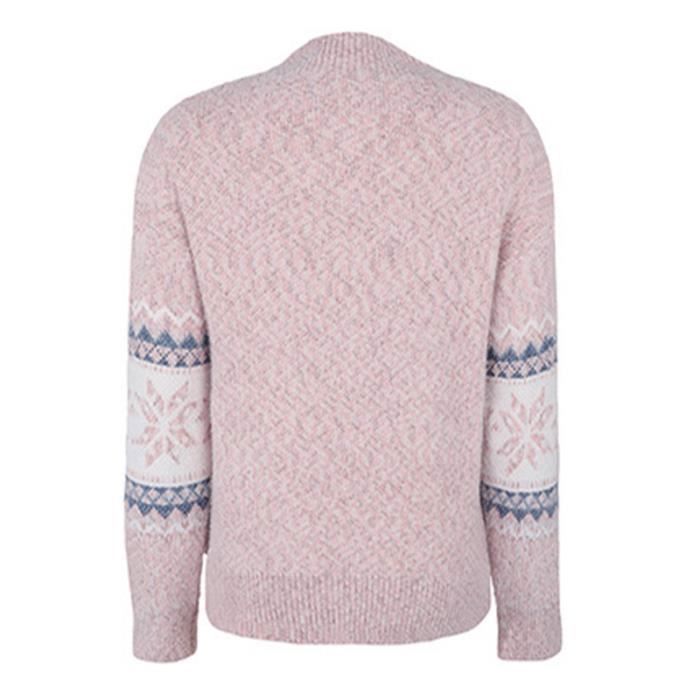 Suéter de mujer, suéter navideño de mujer, suéter de punto con cuello redondo estampado, suéter cálido de mujer - Rosa