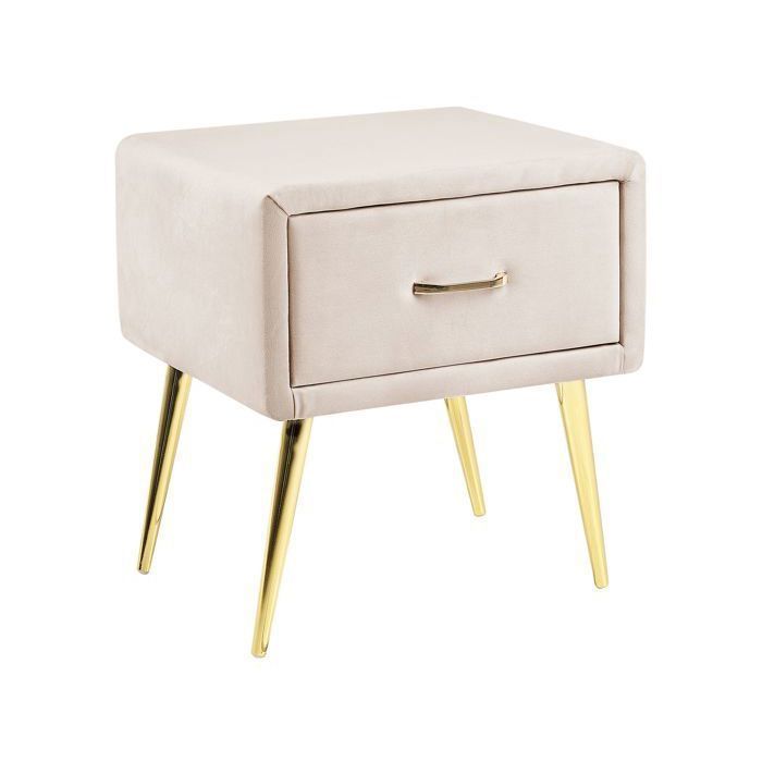 Beige velvet bedside table with 1 drawer FLAYAT