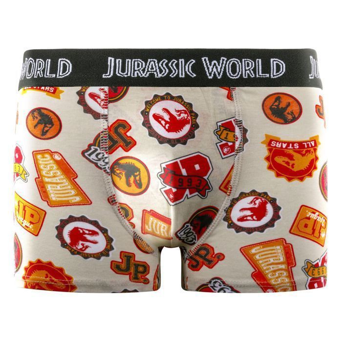Pacote com 4 cuecas boxer infantis 100% algodão com estampa de Jurassic Park.