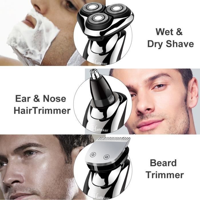 HATTEKER Men's Electric Rotary Shaver Beard Trimmer Removes Nose and Ear Hair Cordless USB Rechargeable Classic