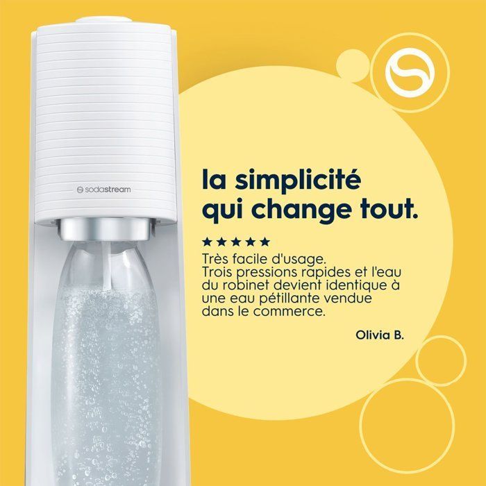 Machine à soda et eau pétillante SODASTREAM - TERRA Blanche - 1 bouteille compatible lave-vaisselle - 1 recharge de gaz 60L