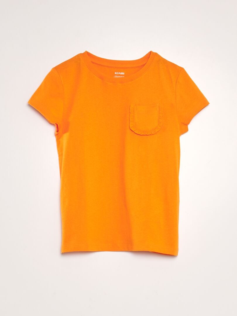 Camiseta de cor sólida com bolso - LARANJA