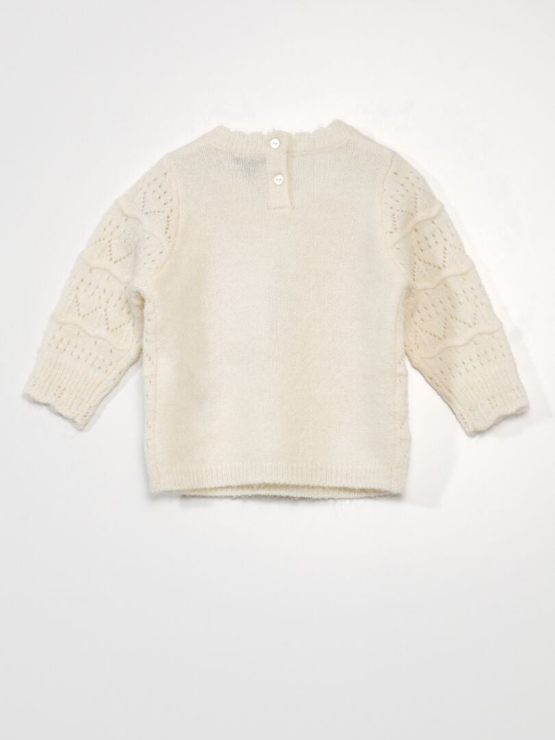 Sweter z ażurową dzianiną - BIAŁY