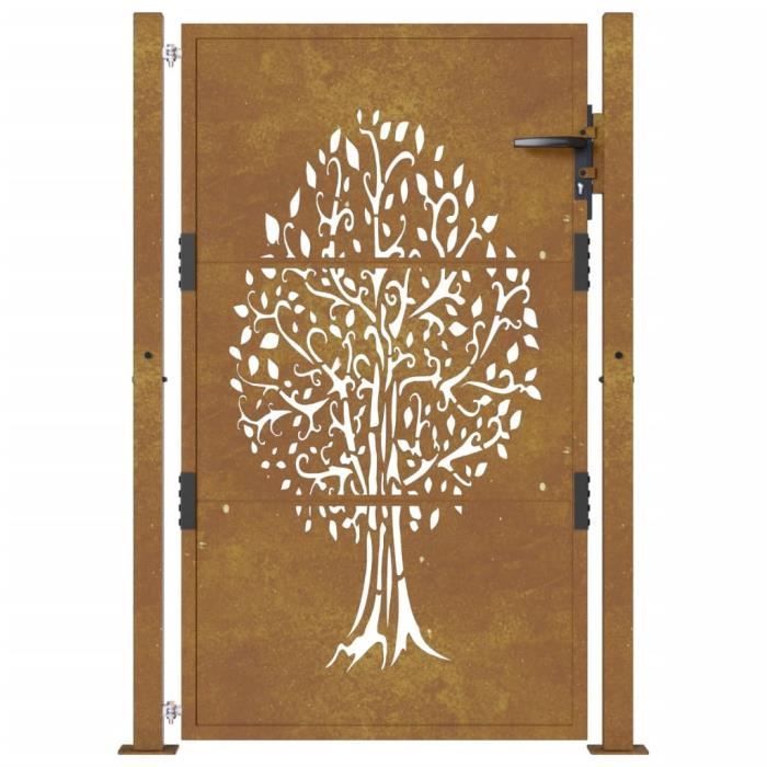 Puerta de jardín - MOTHINESSTO - LY2113 - Acero Corten - 105x155 cm - Sistema con cerradura