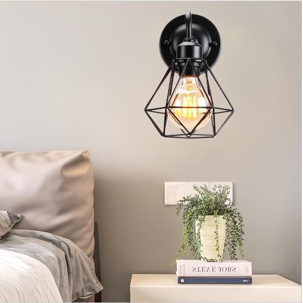 IDEGU Retro Industriële Wandlamp, Vintage Kooi Wandlamp met Smeedijzeren Kap voor Woonkamer en Slaapkamer