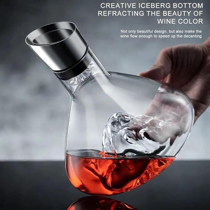 Decantador de vino transparente, decantador de vino de cristal con aireador doméstico, diseño iceberg, 1500 ml (Transparente)
