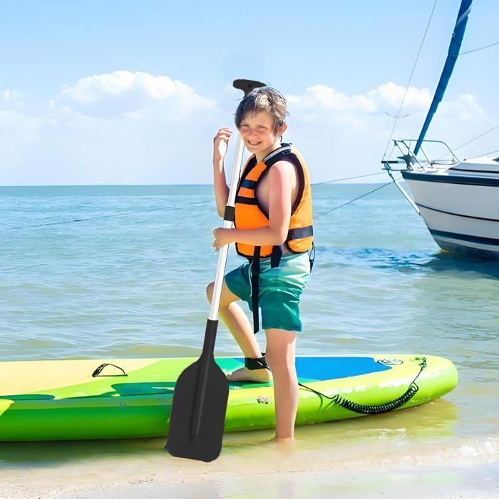 Telescopic paddle for teenagers, Adjustable canoe ramie for children, Water sports accessory with a handle, Black