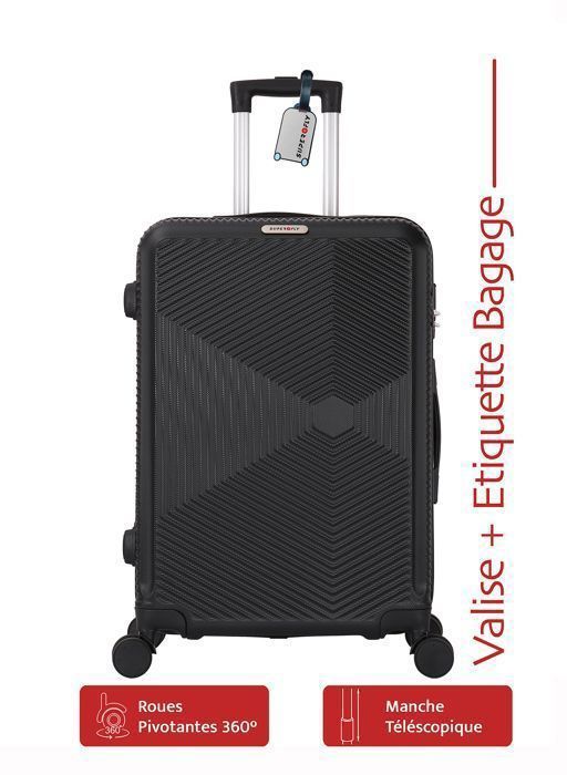 Maleta grande - ADC - Negro azabache - 75 cm - 4 ruedas giratorias de 360° - 94 L