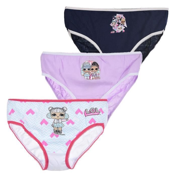 Lot de 3 Culottes Coton Fille - LOL Surprise! - Violet - Ceinture élastiquée - Ouverture de jambe élastiquée