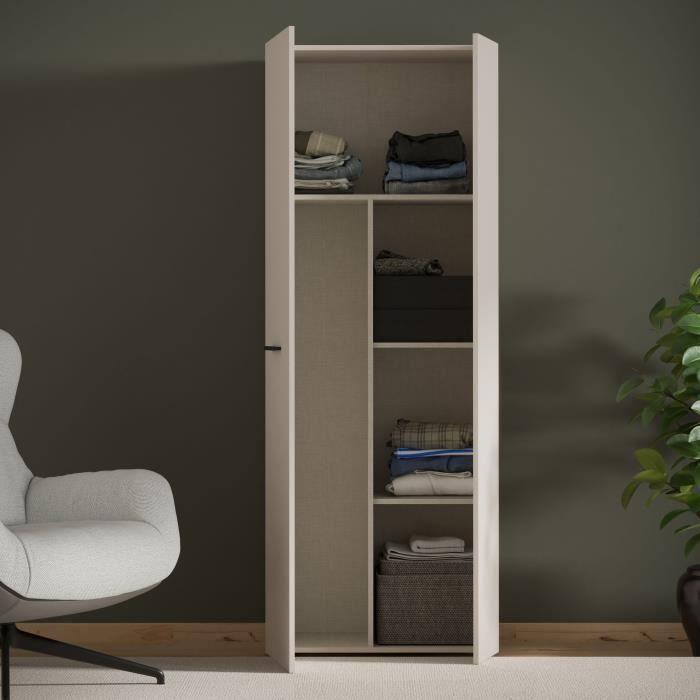 Armario de almacenamiento - 2 puertas - Beige arena - 68,7 x 36,5 x 181,1 cm (ancho x profundidad x alto)