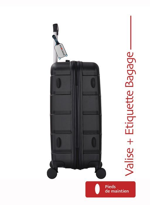 Maleta mediana de 65 cm con carcasa rígida y sistema de ventilación, color negro, con etiqueta para equipaje. Maleta de 4 ruedas con rotación de 360°. Peso: 3 kg. Capacidad: 65 L.