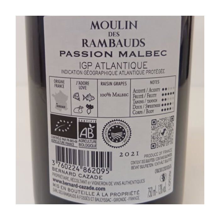 Vino rosso Malbec - Chateaux les Rambauds - IGP 2021 - 6 x 75cl.