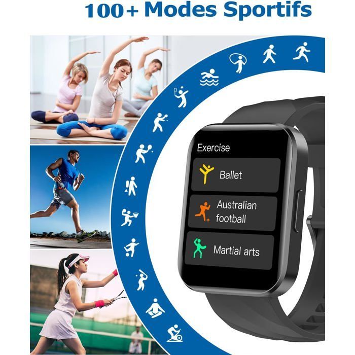 Reloj inteligente ZOKKO - Negro - AsteroidOS - 1,85 pulgadas - Bluetooth - Mensajería de texto - Monitor de actividad