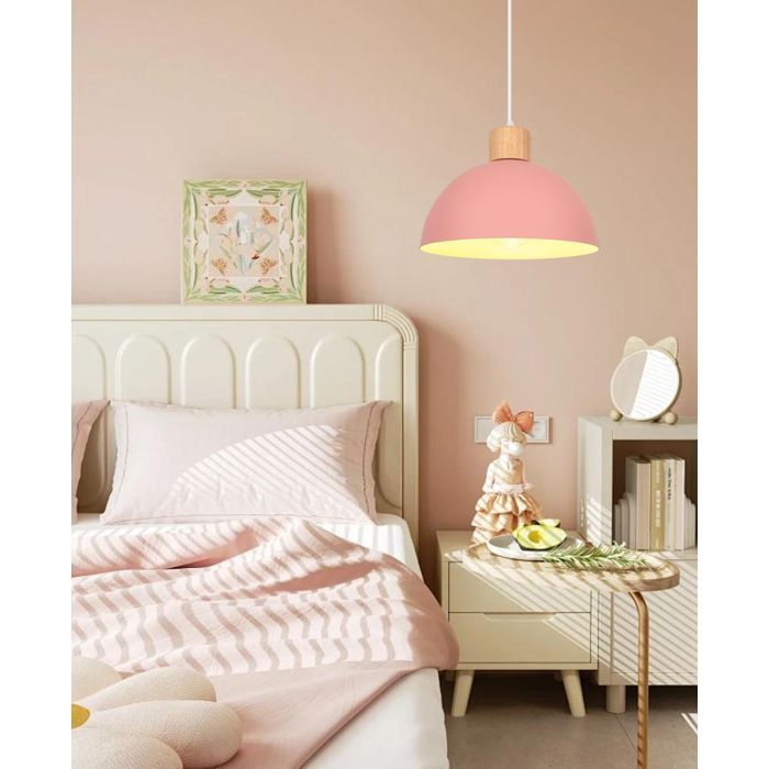 iDEGU Industriel Suspension Luminaire Moderne Lampe de Plafond en Bois Métal Design Demi - cercle Luminaire Rétro,Rose,Ø 25CM
