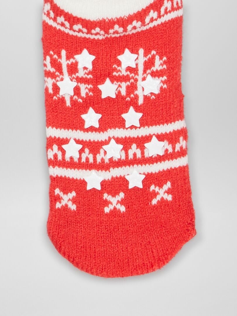 Conjunto de 2 pares de pantuflas navideñas tipo calcetín - ROJO